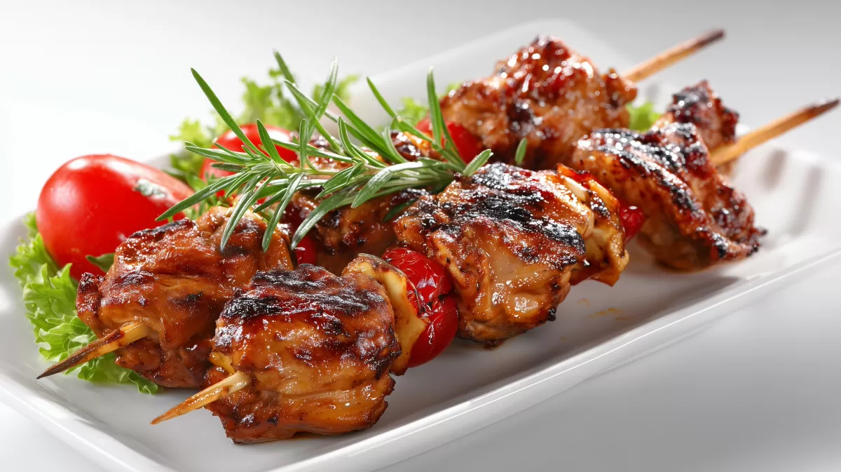 BBQ Puten Hühnchen Schaschlik mit Tomaten und Rosmarin