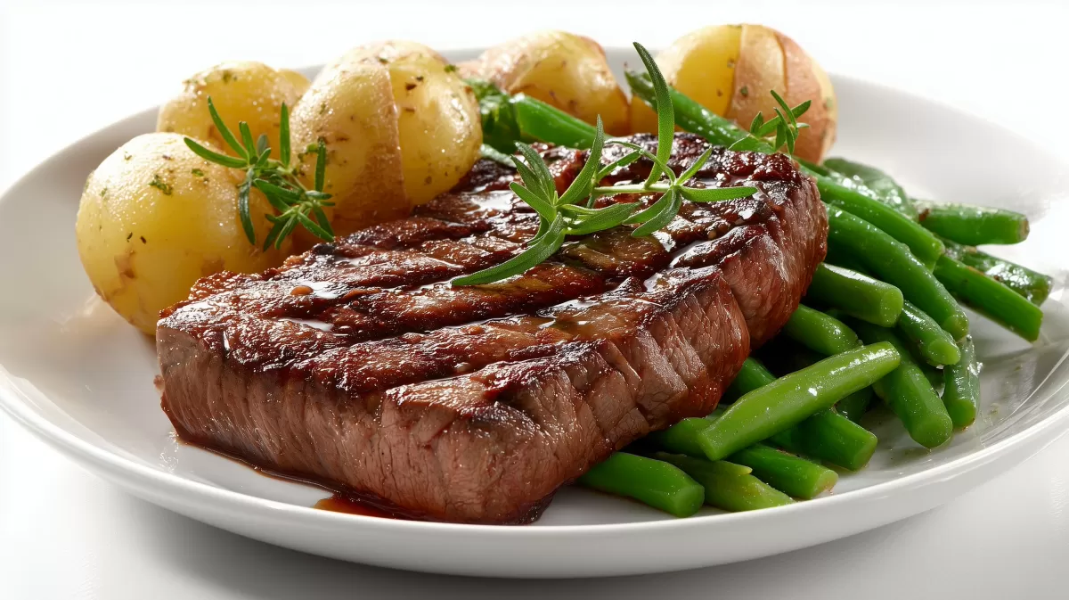 BBQ Rindersteak mit Speckbohnen und Kartoffeln