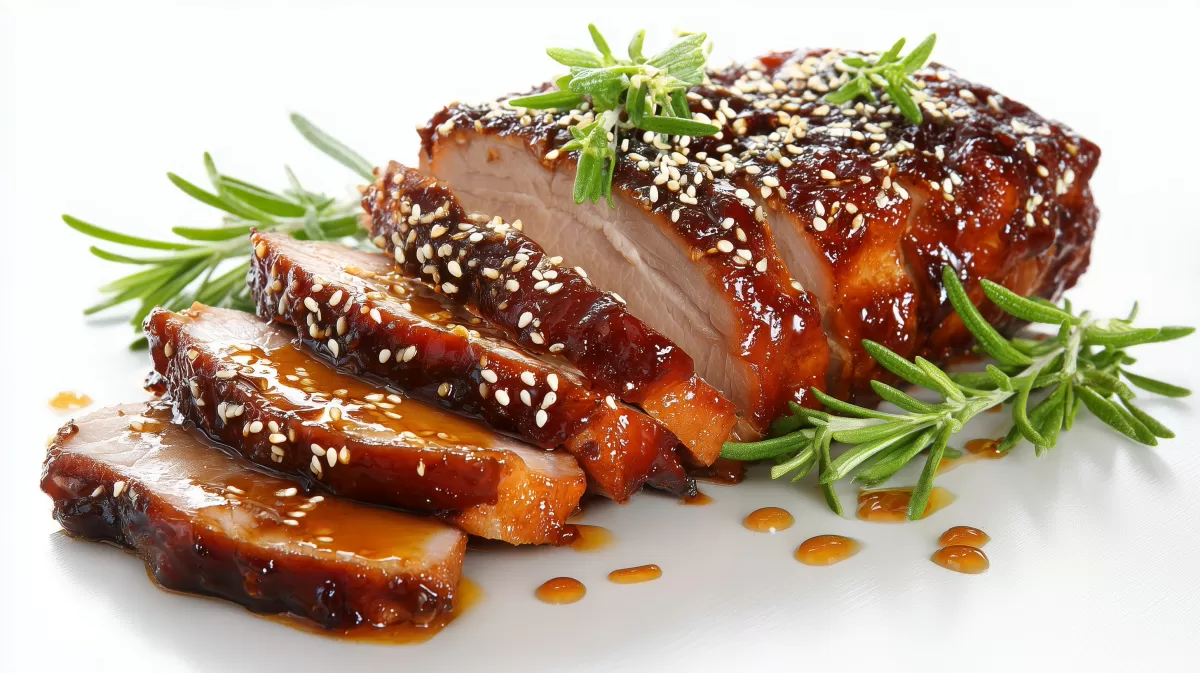 BBQ Schweinebraten vom Grill mit Sesam und Rosmarin