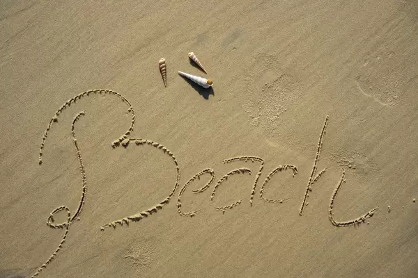 Beach written in Sand with Sea Shells in Vietnam
