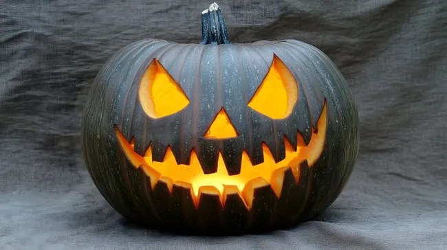 Beängstigender Halloween-Kürbis mit leuchtenden Augen