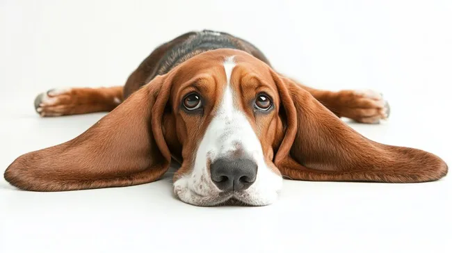 Beagle-Hund mit großen Ohren auf weißem Hintergrund