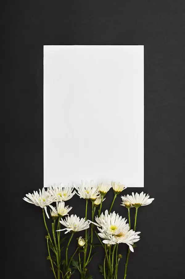Beautiful flowers and blank paper with copy space