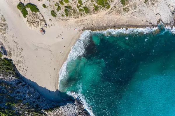 Beautiful sandy beach on the north-east coast of Majorca. Cala Torta, 10km away from Artà. Drone pic