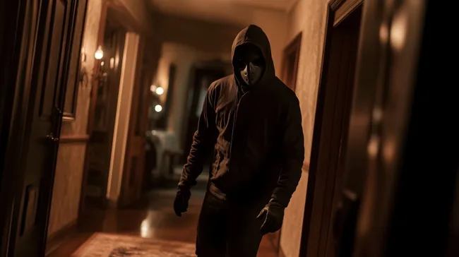 Bedrohlicher Eindringling in dunklem Flur