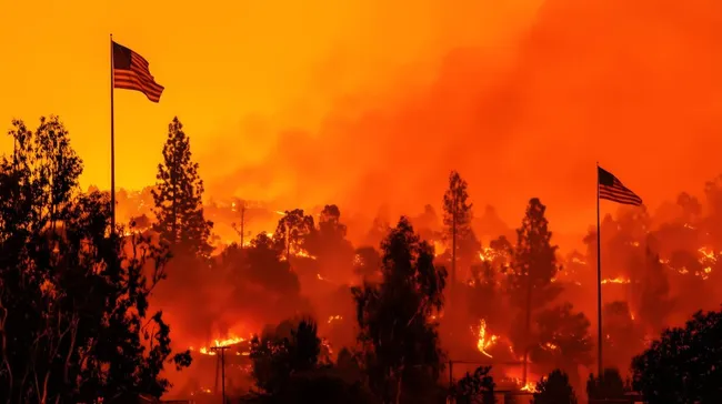 Bedrohlicher Waldbrand in Kalifornien mit Fahnen