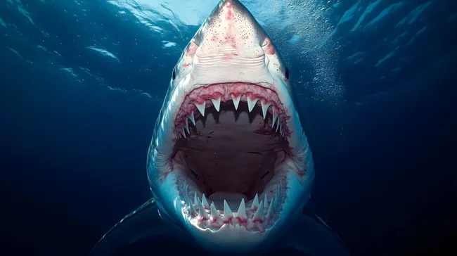 Bedrohlicher weißer Hai mit geöffnetem Rachen