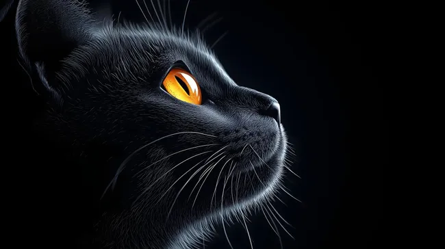 Bedrohliches schwarzes Katzenauge vor dunklem Hintergrund