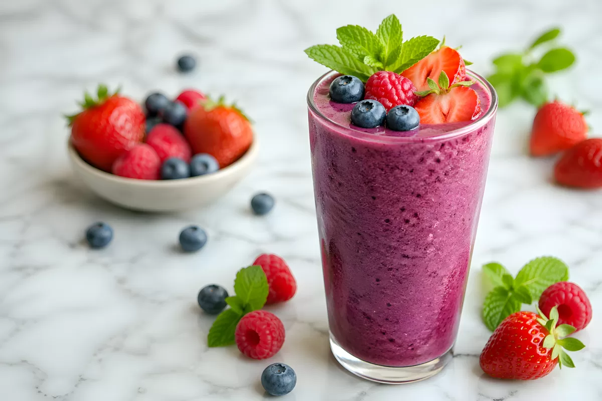 Beeren-Smoothie im Glas mit frischen Früchten