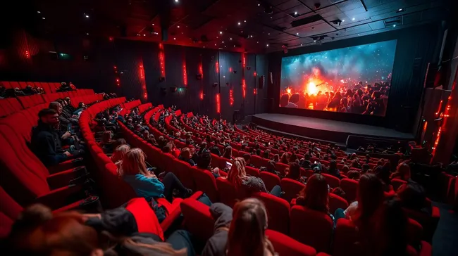 Begeisterte Zuschauer im dunklen Kinosaal