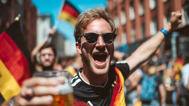Begeisterter deutscher Fan jubelt nach Fußballsieg