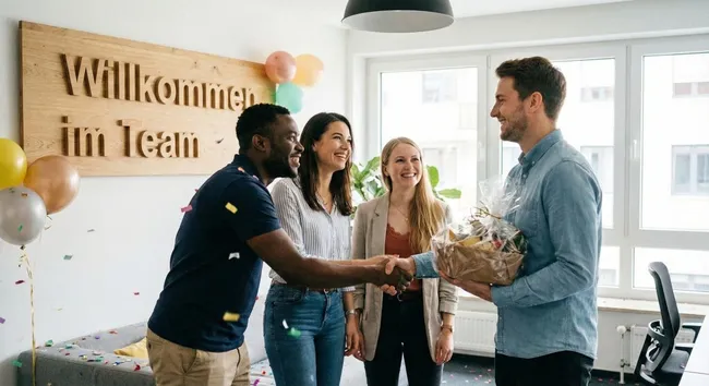 Begrüßung neuer Mitarbeiter im modernen Büroraum
