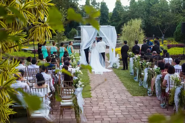 Behind the scenes shot at a garden wedding