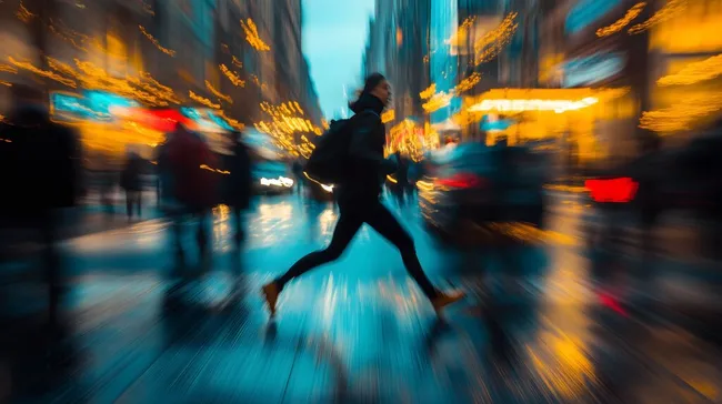 Belebende Großstadtszene bei Nacht mit Bewegungsunschärfe