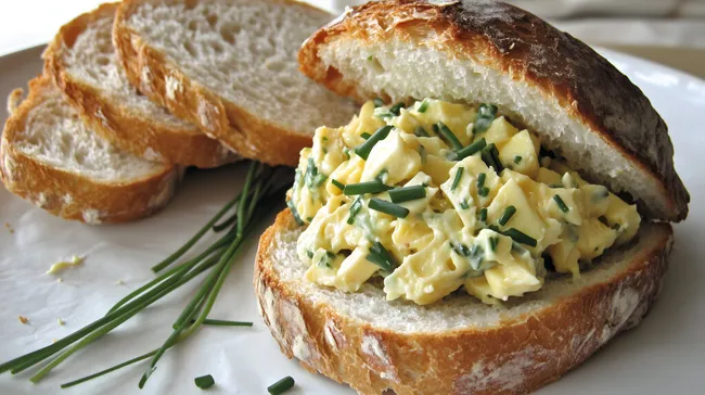 Belegtes Brot mit Eiersalat und Schnittlauch