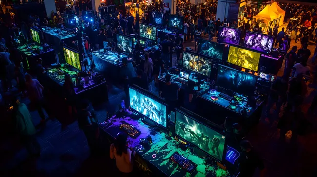 Beleuchtete Gaming-Stationen auf Messe-Event