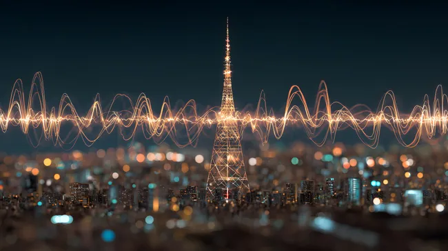 Beleuchteter Eiffelturm über nächtlicher Großstadt