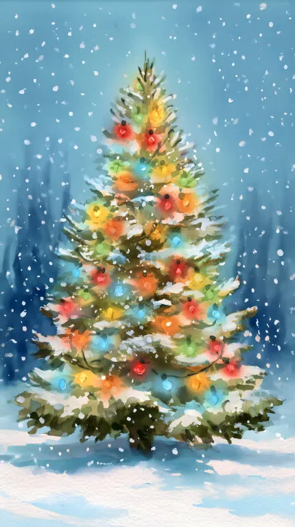 Beleuchteter Weihnachtsbaum im winterlichen Wald