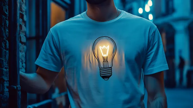 Beleuchtetes Glühbirnen-Shirt in nächtlicher Umgebung