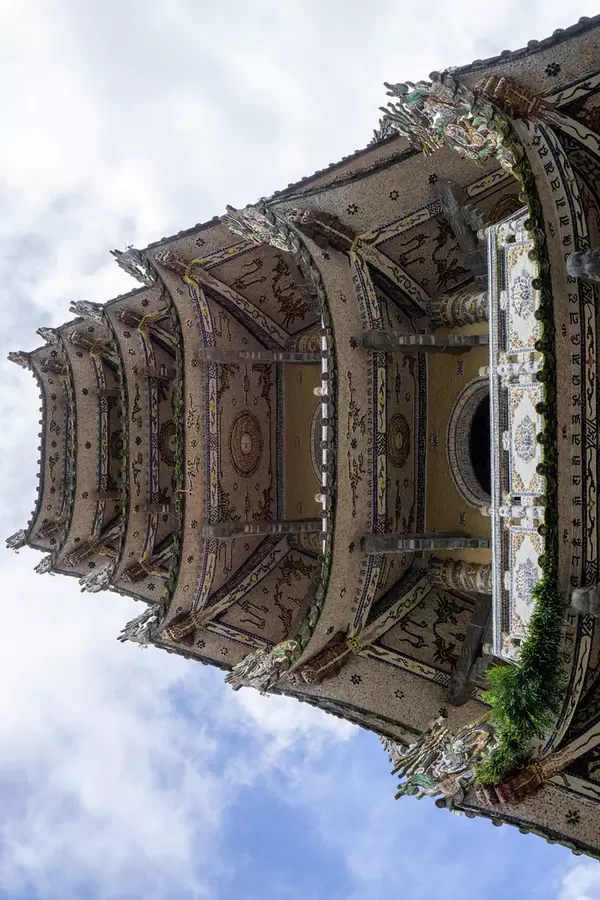 Bell Tower of Linh Phuoc Pagoda with Mosaic Art in Da Lat, Vietnam