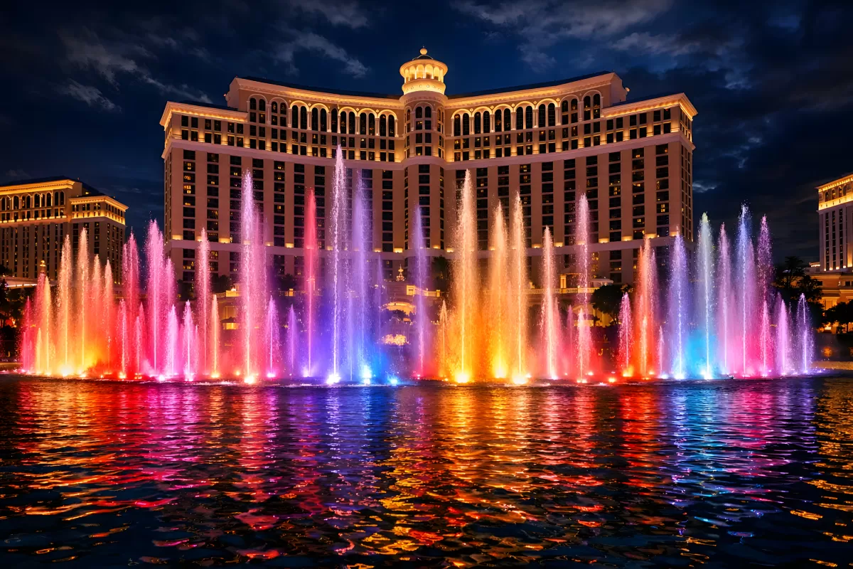 Bellagio Springbrunnen bei Nacht in Las Vegas