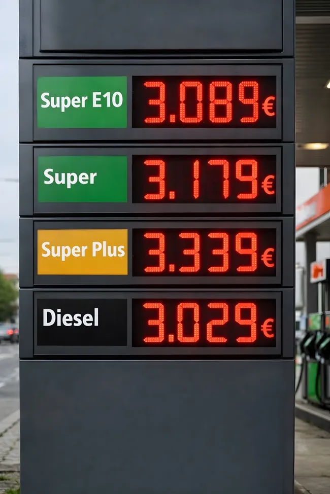 Benzinpreis-Anzeige an einer Tankstelle - über 3 Euro pro Liter