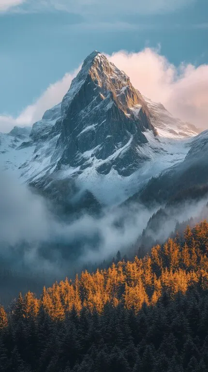 Berglandschaft mit goldenen Berggipfeln im Morgenlicht