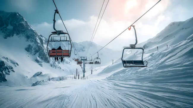 Berglandschaft mit Sessellift in verschneiter Winterkulisse