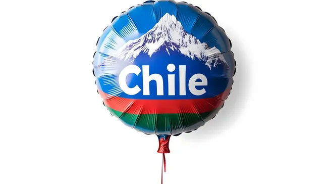 Bergmotiv und Chile-Luftballon auf weißem Hintergrund