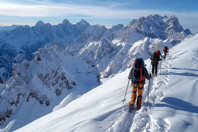 Bergsteiger in der verschneiten Bergwelt