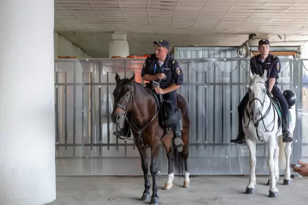 Berittene Polizei während der Fußball-Weltmeisterschaft 2018 in Russland