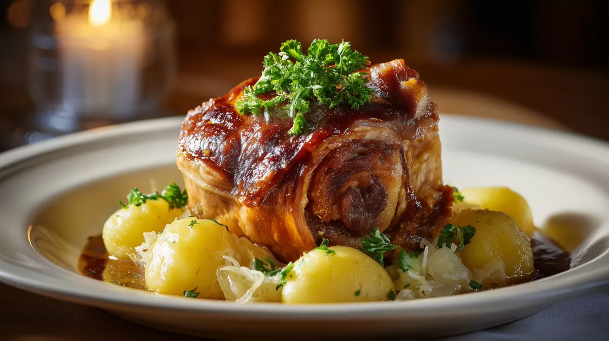 Berliner Eisbein auf Sauerkraut mit Salzkartoffeln
