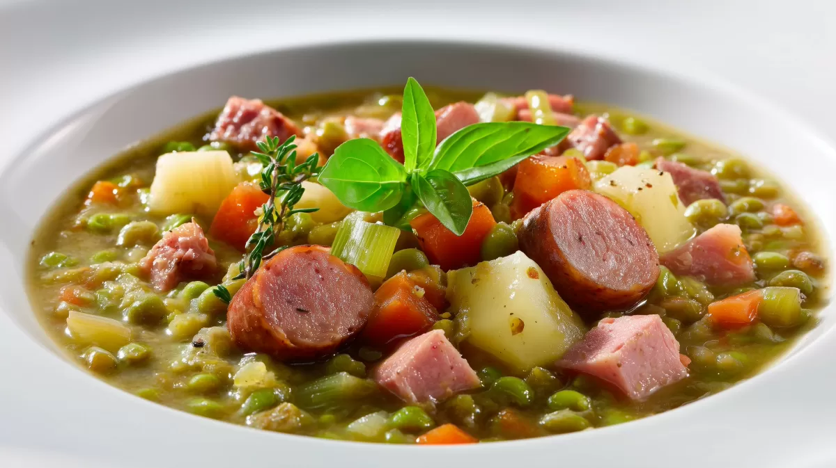 Berliner Erbseneintopf mit Bockwurst und Gemüse