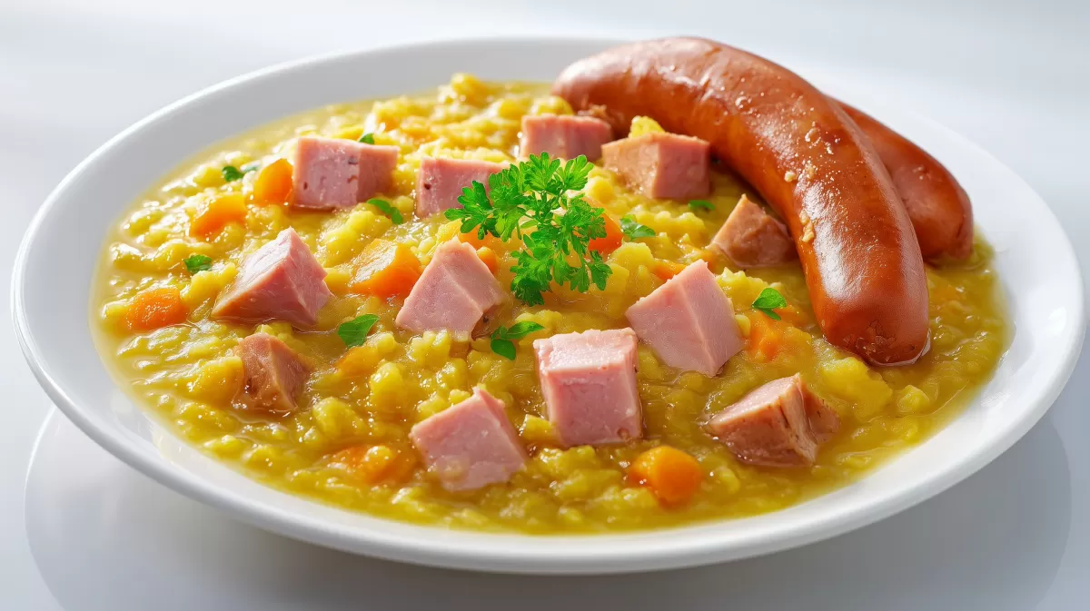 Berliner Erbseneintopf mit Bockwurst und Kassler