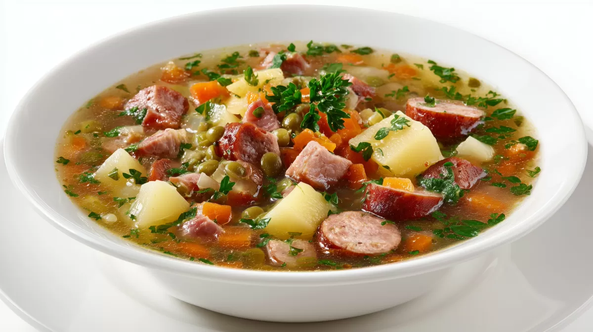 Berliner Erbsensuppe mit Bockwurst und Kartoffeln