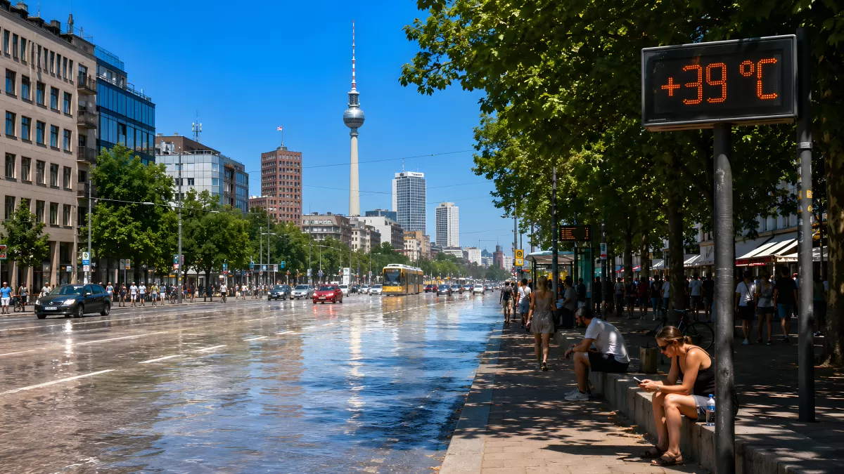 Berliner Hitzewelle mit 39 Grad auf der Karl-Marx-Allee