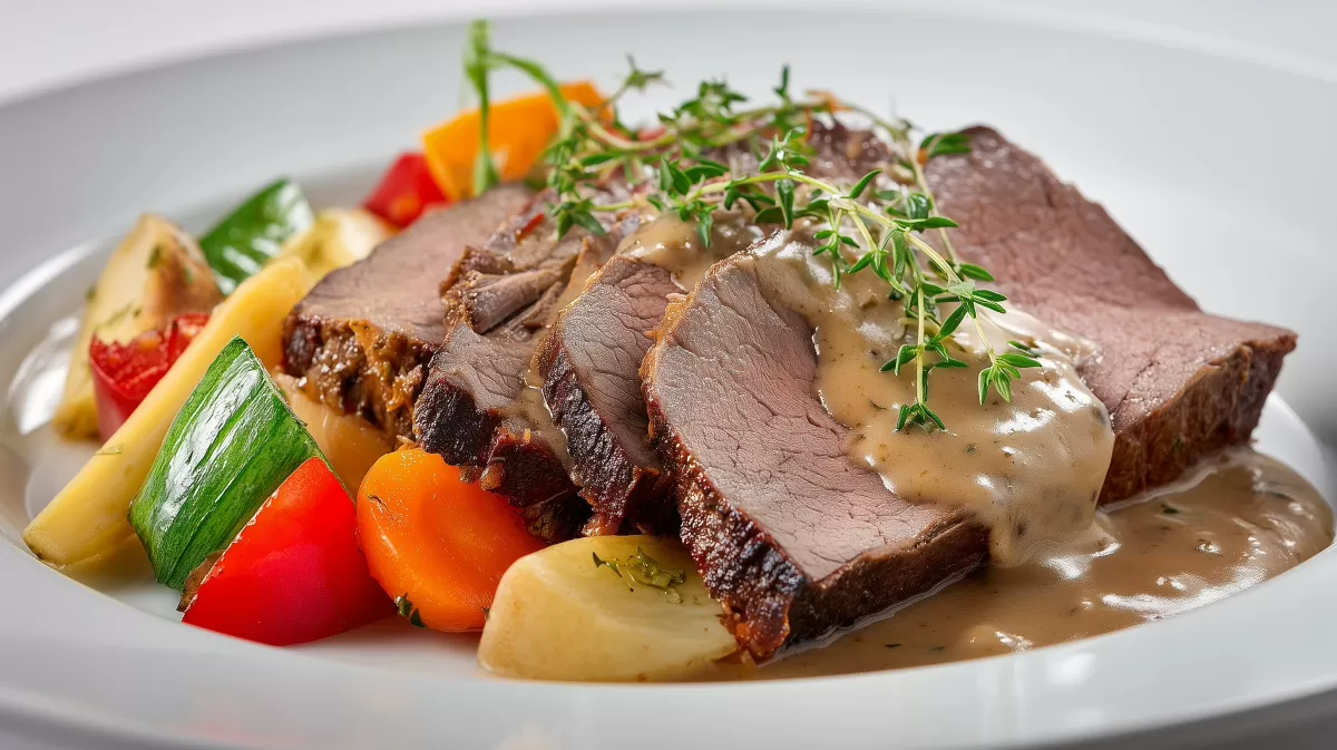 Berliner Sauerbraten mit Weißer Bier Sauce und Gemüse