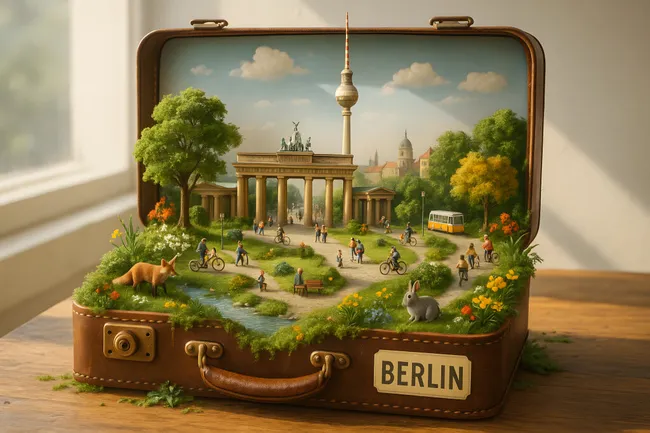 Berliner Sehenswürdigkeiten in nostalgischem Koffer-Miniatur