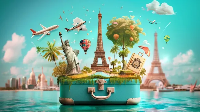 Berühmte Reiseziele in Kofferillustration