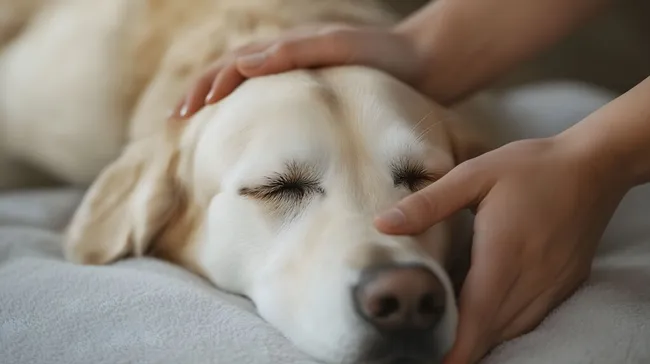 Beruhigende Hundemassage in Nahaufnahme