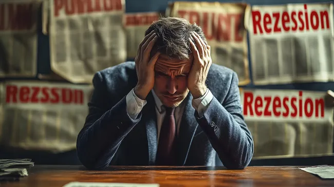 Besorgt wegen Rezession: Geschäftsmann hält Kopf in Händen