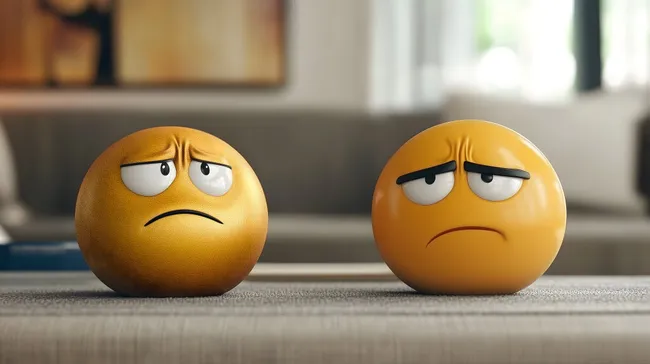 Besorgte gelbe Emojis auf Holzbodenreflexion