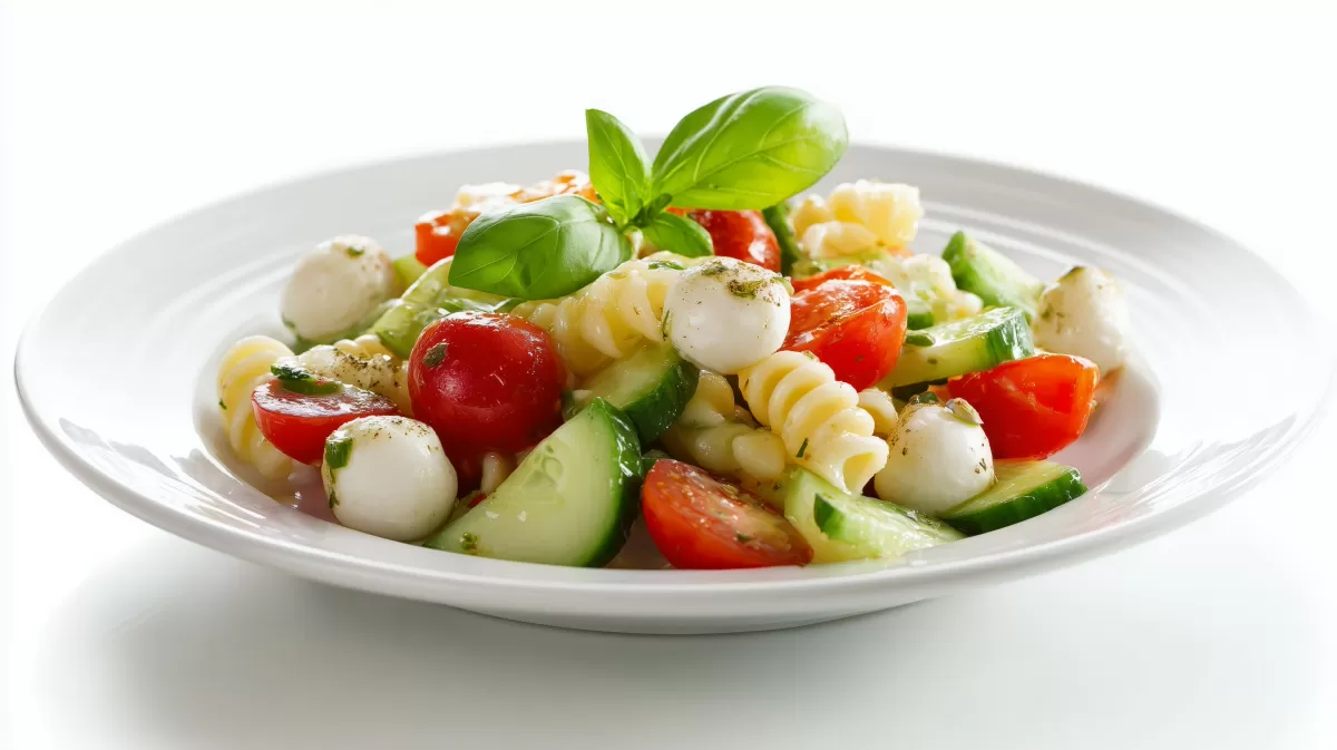 Bester leichter Nudelsalat mit Mozzarella und Tomaten