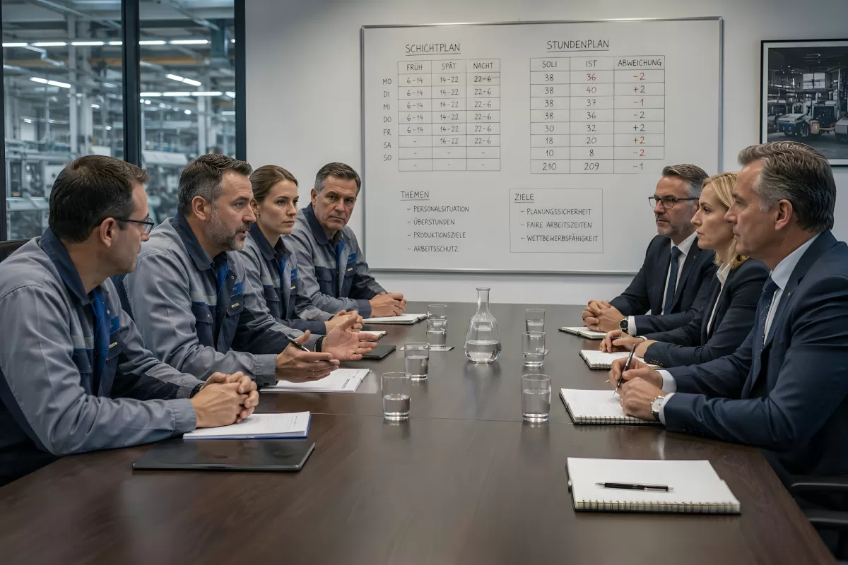 Betriebsrat und Management im Verhandlungsgespräch