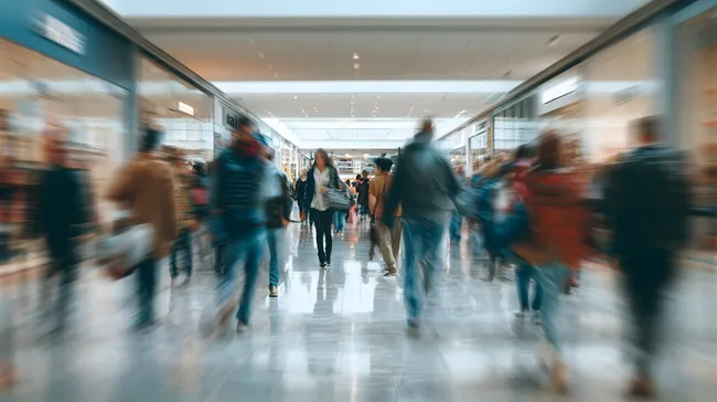 Bewegte Menschenmenge im Einkaufszentrum