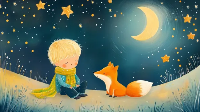 Bezaubernde Nacht mit Fuchs und Junge unter Sternenhimmel