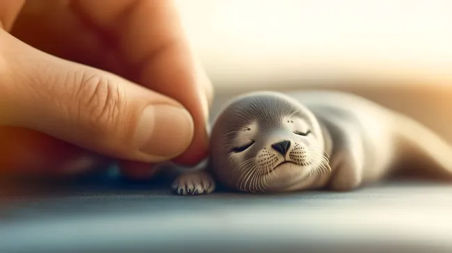 Bezaubernder Robbenbaby in menschlicher Hand