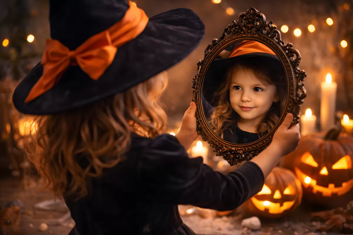 Bezauberndes Hexenkind an Halloween