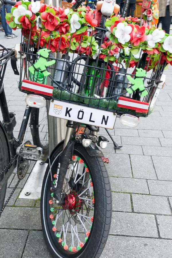 Bicycle decorated with artificial flowers