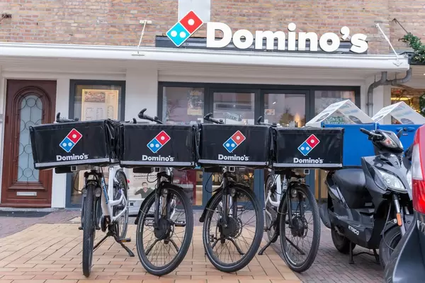 Bicycles of pizza delivery Domino's in Zandvoort, Netherlands